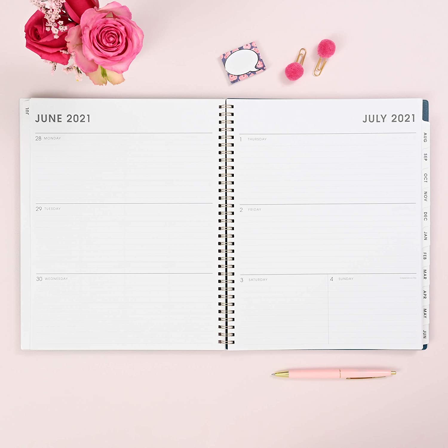 Blue Sky 2021-2020 Academic Year Weekly & Monthly Planner, 8.5" x 11", Frosted Flexible Cover, Wirebound, Roosevelt Pink (128692) - Image 2